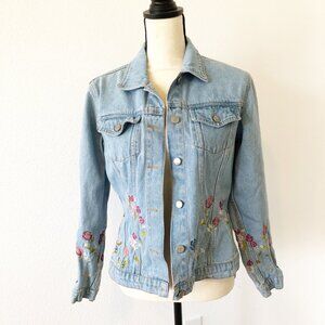 NEWPORT NEWS Vintage Embroidered Floral Denim Jean Jacket Womens 8